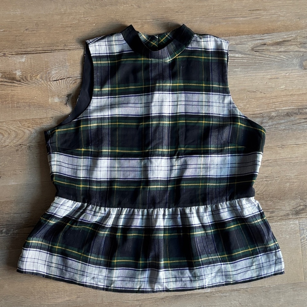 J. Crew Blue and Green Plaid Sleeveless Top